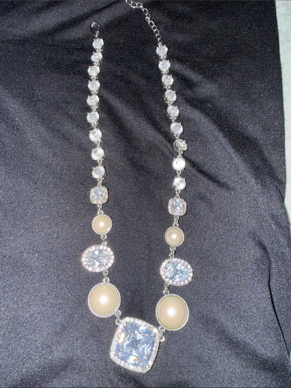 cezanne Silver-Tone Crystal and Cream Pearl Necklace